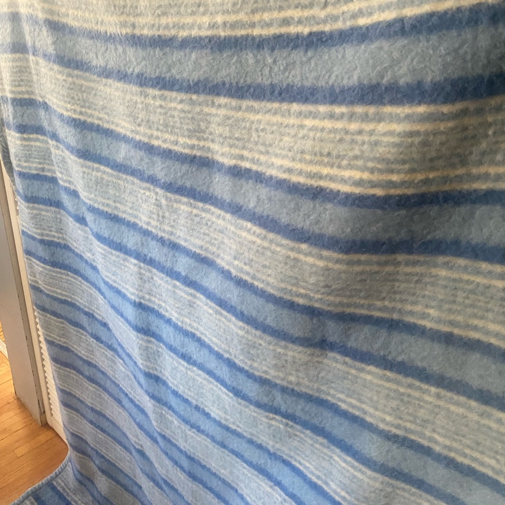 Large Blue and White moonliner wool Striped Blanket